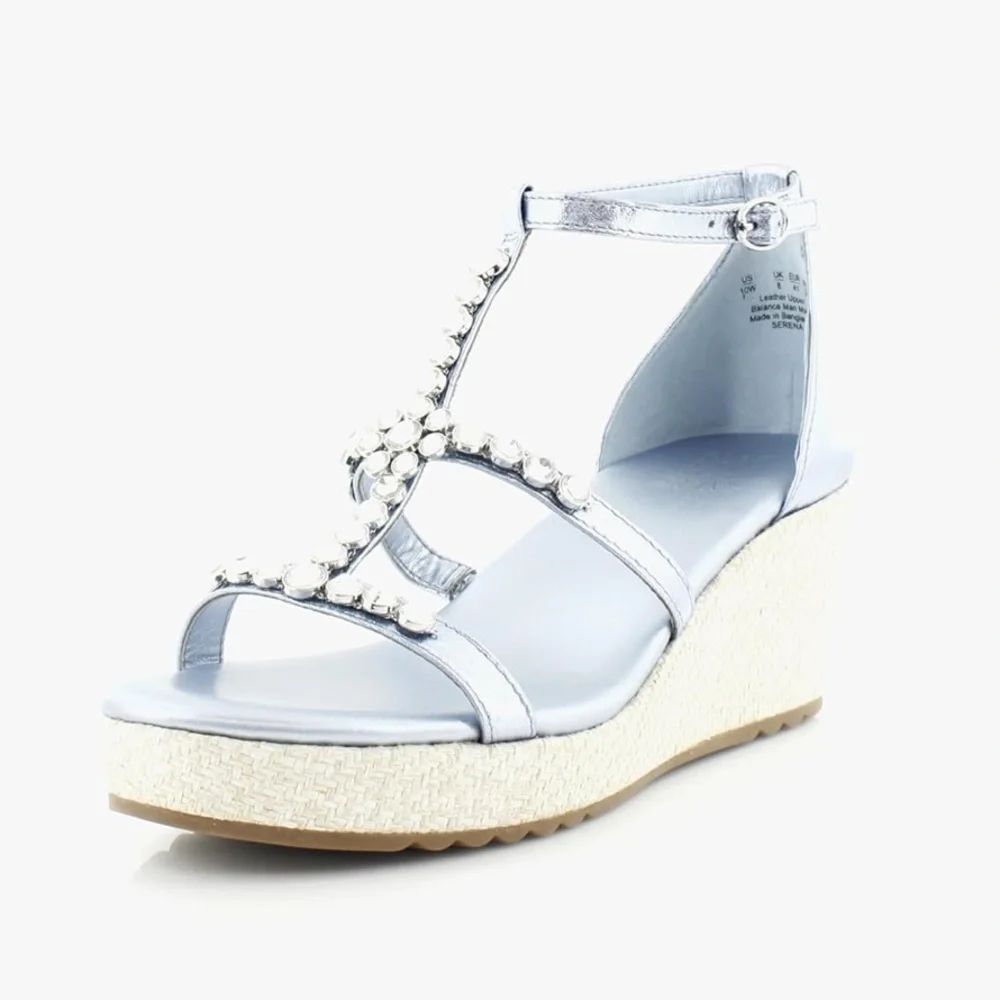Naturalizer Serena Blue Metallic Strappy Wedge Sandal Y2k